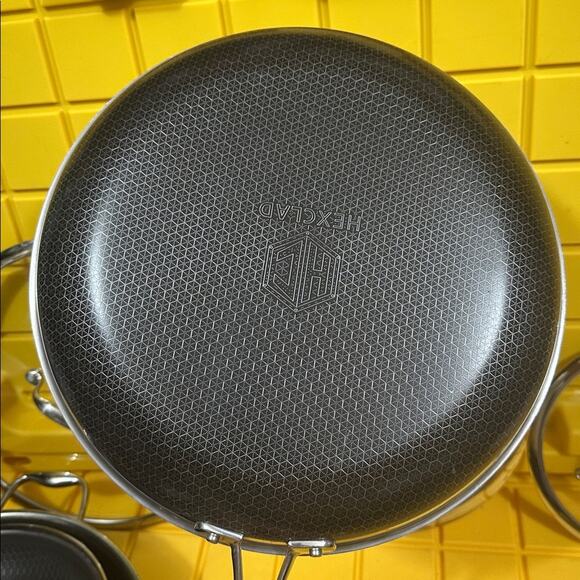 HEXCLAD Hybrid 7 Piece Nonstick Stainless Steel Frying Pan Set 8 10 12" Lids Wok - Picture 7 of 10